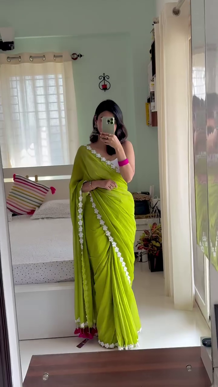 Traditional gini work Solid/Plain Bollywood Georgette Embellished Sarees In Multi Shades