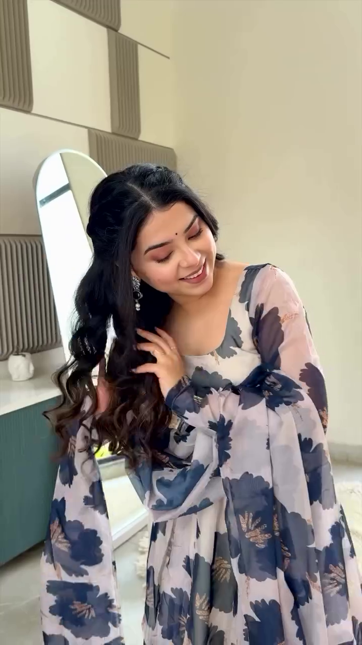 Floral Print Anarkali Dress with Flowing Dupatta – Elegant and Breezy for a Graceful Look