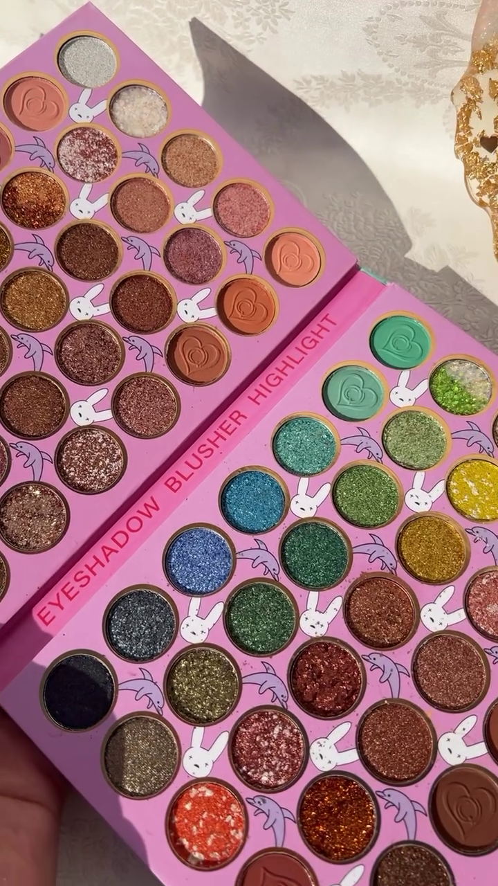 Vibrant Eyeshadow, Blusher, and Highlighter Palette with a Stunning Range of Glittery and Matte Shades in Bold Colors for Creative and Glamorous Looks