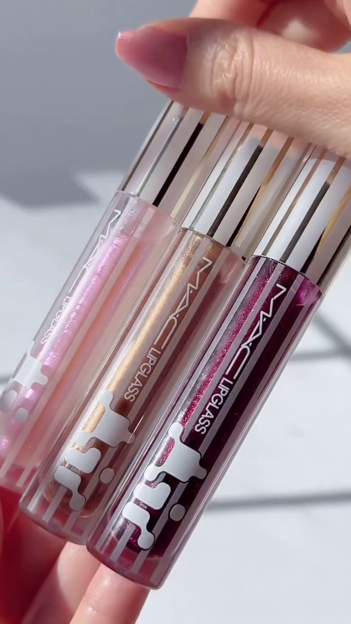 Lipglass Collection, Featuring Three Gorgeous Glosses in Soft Pink, Shimmering Gold, and Deep Berry Shades, Perfect for a Glossy, Lustrous Finish