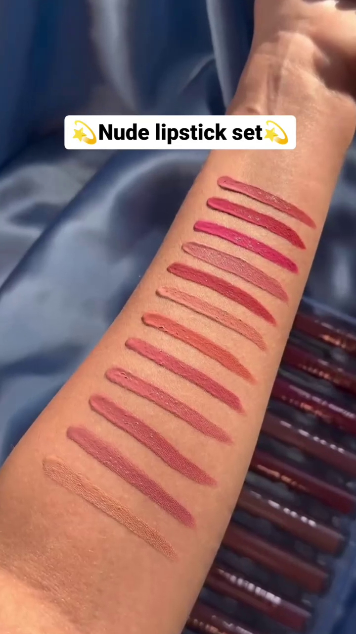 12-Piece Nude Lipstick Set in Various Shades for a Natural and Chic Look