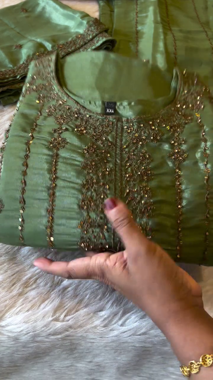 Elegant Olive Green Embroidered Suit Set – Featuring Intricate Sequin Work on Rich Silk Fabric – Perfect for Festive Occasions, Weddings & Traditional Events