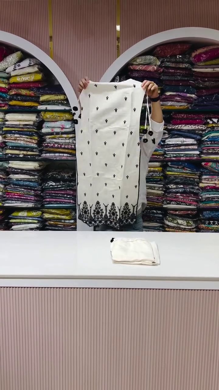 White and Black Embroidered Cotton Suit Set with Dupatta – Elegant Daily & Festive Wear for Women