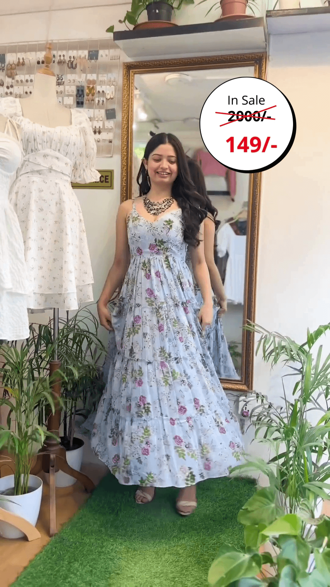 Womens Floral Square Neck Evening Dress