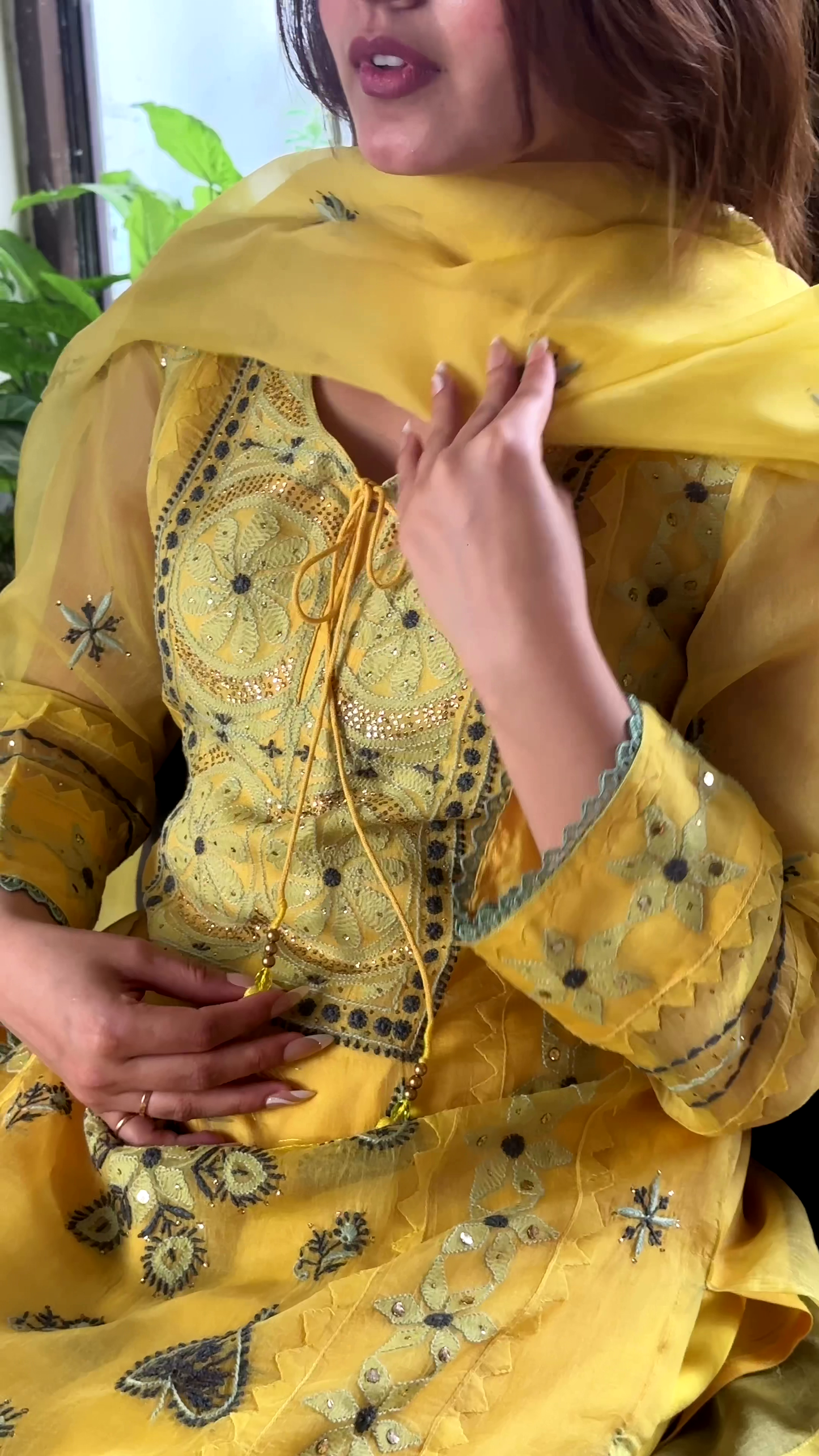 Yellow Embroidered Kurti with Intricate Threadwork and Tassel Detailing, Perfect for Festive and Casual Occasions