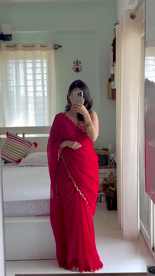 Traditional gini work Solid/Plain Bollywood Georgette Embellished Sarees In Multi Shades