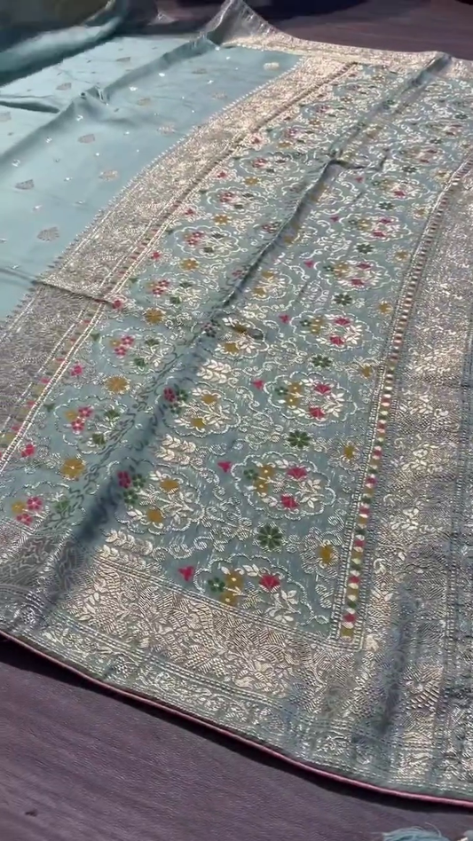 Pure Cosmos Shimmer Silk With Sequins Dola Silk Saree with Designer Blouse Peace