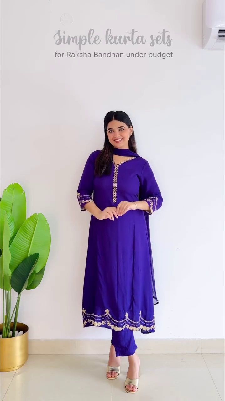 Simple Purple Kurta Sets for Raksha Bandhan, Featuring Budget-Friendly Traditional Designs with Elegant Embroidery and Comfortable Fabric
