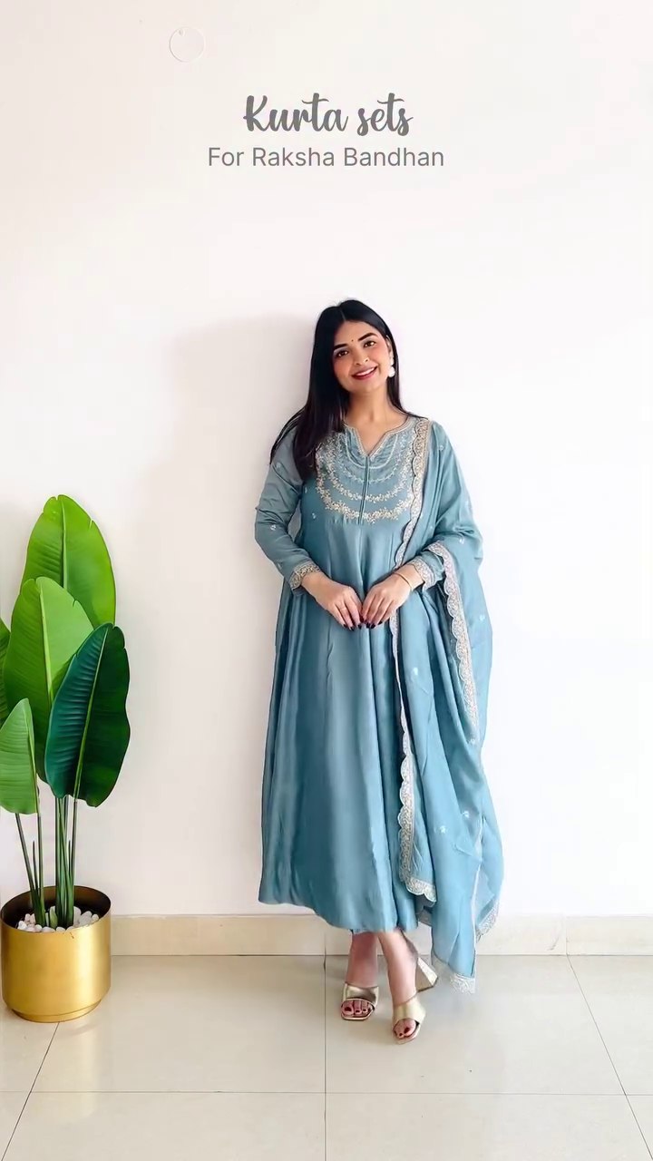 Beautiful Pink Kurta Set for Raksha Bandhan with Floral Embroidery and Elegant Chiffon Dupatta, Perfect for Celebrating the Festival in Style