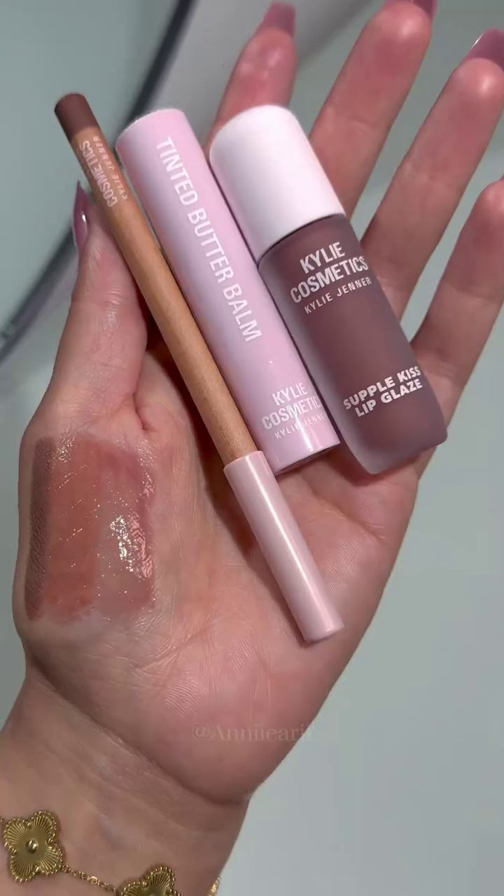 Kylie Cosmetics Lip Collection – Tinted Butter Balm, Lip Liner, and Suppl Kiss Lip Glaze for a Soft, Hydrated Pout