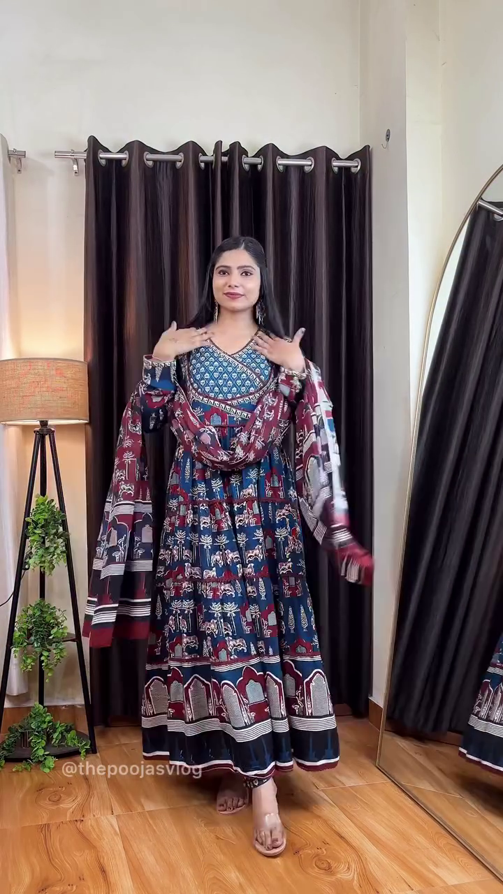 Bohemian Printed Anarkali Dresses with Elegant Dupattas – Stylish and Comfortable Traditional Wear for Festive Occasions and Casual Gatherings.