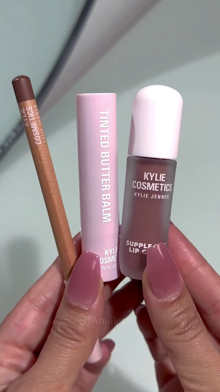 Kylie Cosmetics Lip Collection – Tinted Butter Balm, Lip Liner, and Suppl Kiss Lip Glaze for a Soft, Hydrated Pout