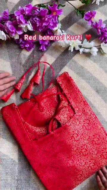 Traditional Red Banarasi Silk Kurti with Intricate Zari Work and Stylish Dori Tassels – Perfect for Festive and Ethnic Occasions