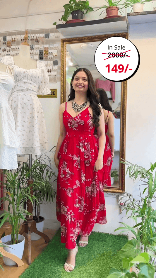 Womens Floral Square Neck Evening Dress