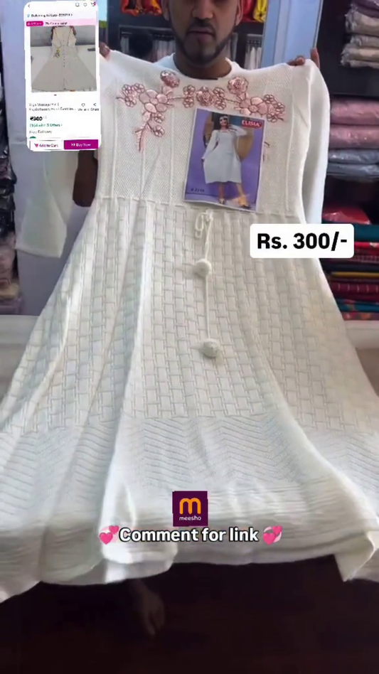 Elegant Elima White Embroidered Long western kurti with beautiful neck work and  Button Detail with multiple colors for every occasion