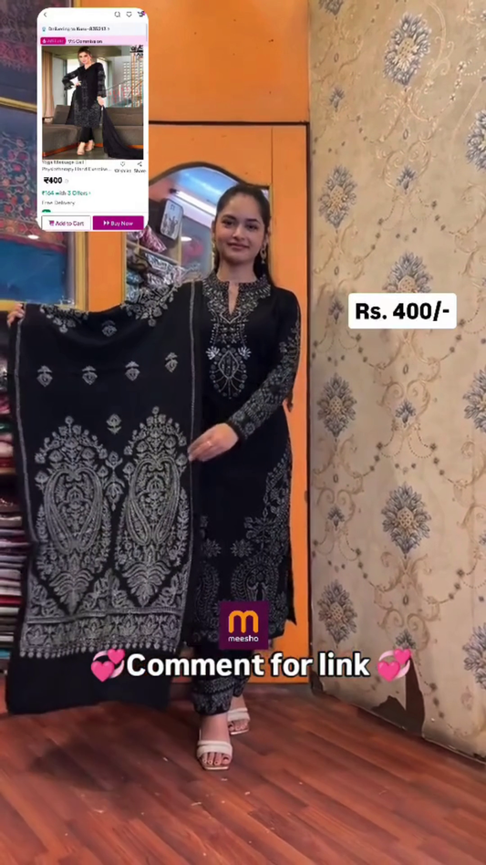 Buy New Premium Branded Black Woolen Embroidered Salwar Set suit with shawl for every traditional occasion