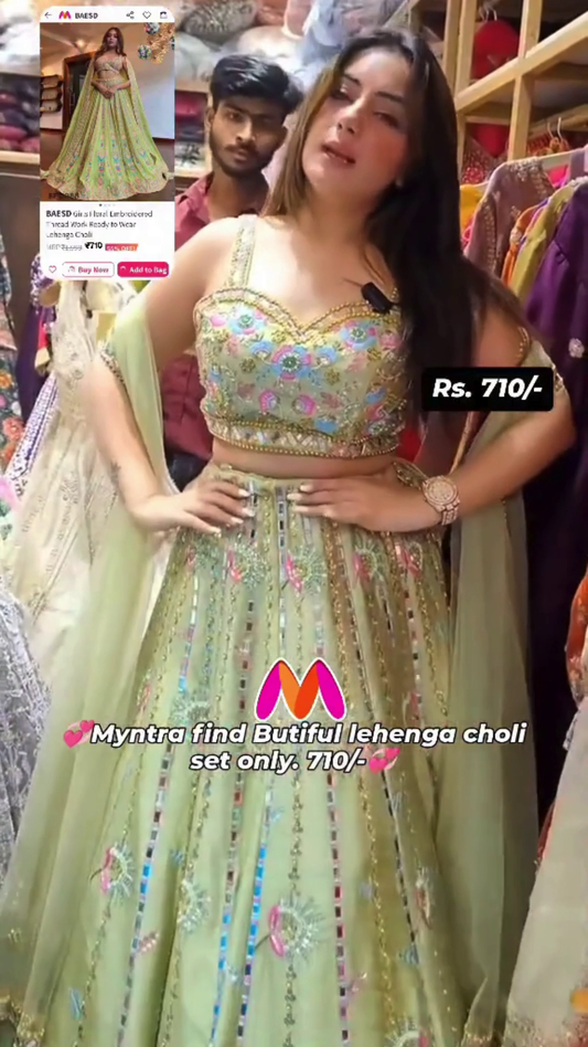 Embroidered Lehenga Choli Set with Floral Patterns and Sequin Detailing for Traditional Occasions