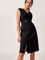 Black V-Neck Sleeveless Front Slit Dress