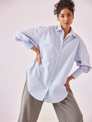 Blue Striped Long Sleeve Oversized Shirt