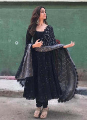 Alia Bhatt Black Georgette Indian Semi Stitched Salwar Suit