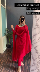 Scarlet Red Chikan Suit Set